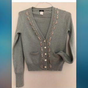 j crew crystal bead gray cardigan womans S-m sweater Wool Alpaca Blend Dressy